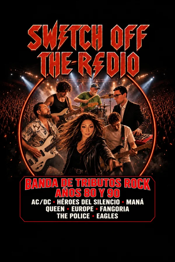 Los grandes éxitos del rock de los años 80 y 90 en directo.